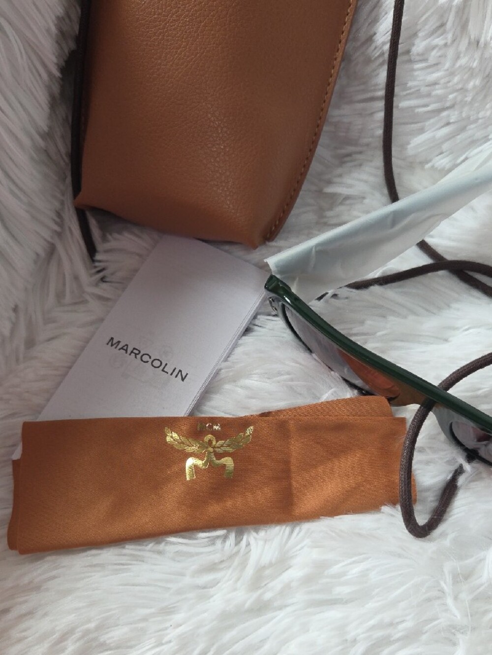 MCM Brown Leather Crossbody Pouch with Dark Green Sunglass Case - Picture 5 of 5